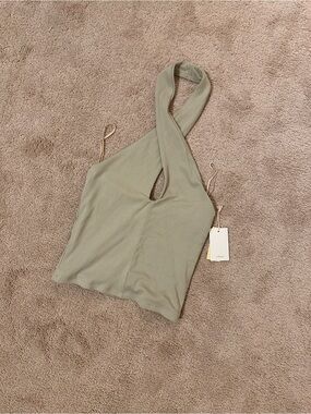Wilfred Ribbed Cross Halter Tank in Sage